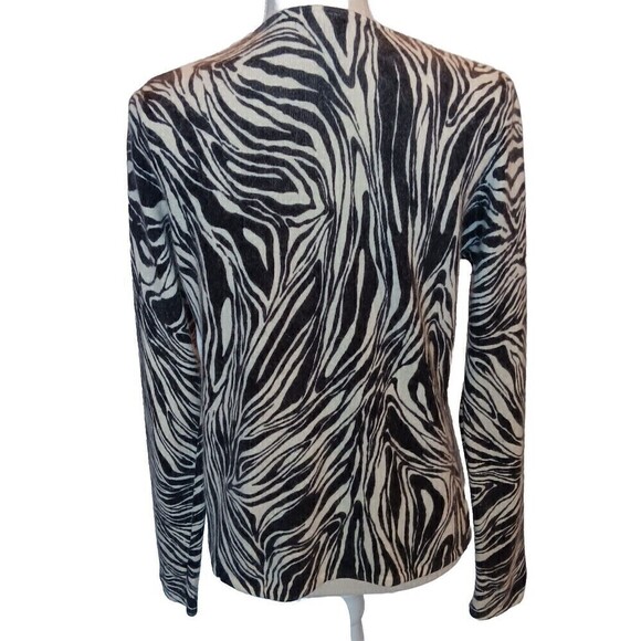 Vtg Jillian Jones Size M Lambs Wool/Angora Rabbit Zebra Print Cardigan Sweater - Picture 4 of 7